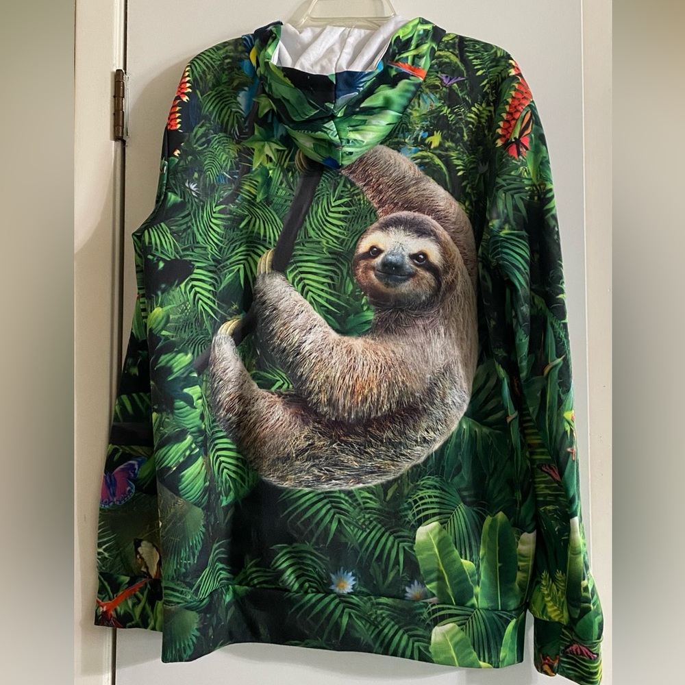 NWOT Adult sloth and lush jungle setting zip up hoodie - Picture 3 of 9